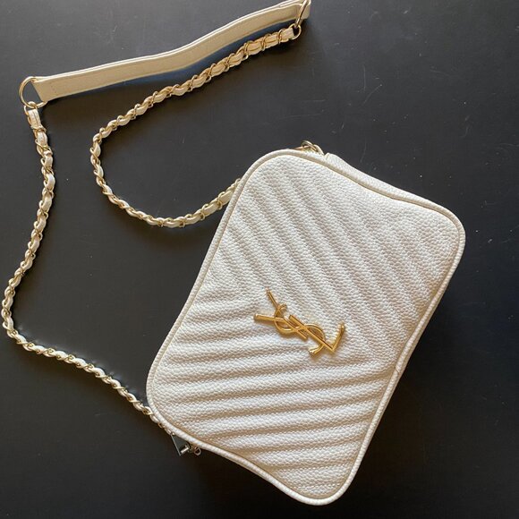 Saint Laurent Mini Lou Camera Grain De Poudre Matelasse Ivory Shoulder Bag - Picture 14 of 16